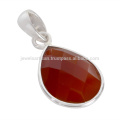 Natural Red Onyx Checker Cut Gemstone 925 Sterling Silver Drop Pendant